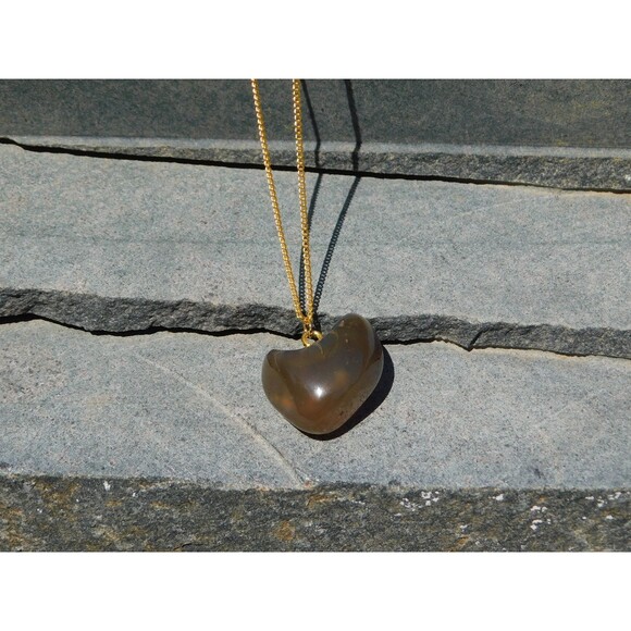 Resin-filled Heart Shaped Stone Necklace with Gold Plated Chain - Picture 4 of 10